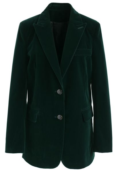 Blazer Velours Élégant Vert Foncé