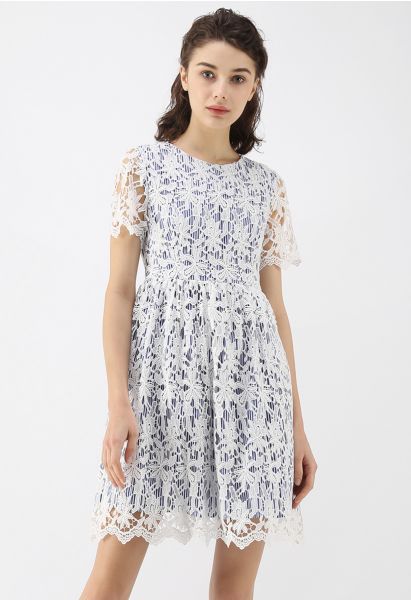 When Flower Crochet Meets Blue Stripe Dress