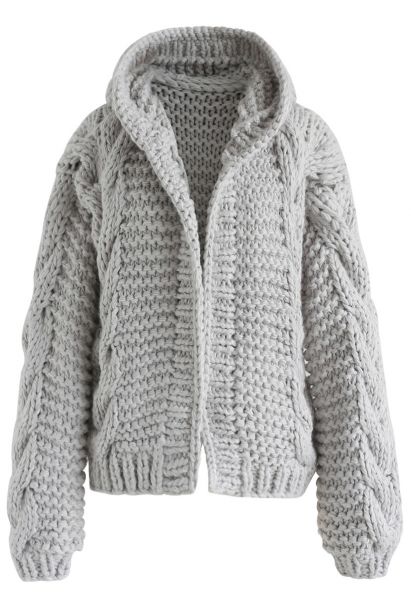 Cardigan épais à capuche gris