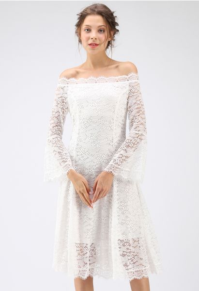 Souviens toi de moi Robe en dentelle à épaules dénudées Blanc