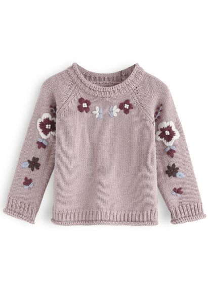 Ajouter plus de fleurs pull brodé en rose poussiéreux pour les enfants