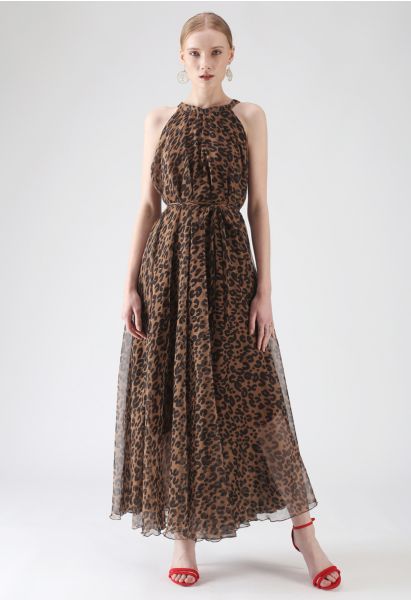 ROBE MAXI LÉOPARD AQUARELLE MARRON