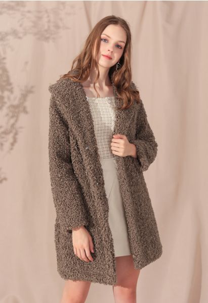 Sensation de Chaleur Manteau Long en Fausse Fourrure en Marron