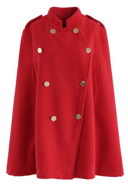 Manteau cape à double boutonnage en rouge