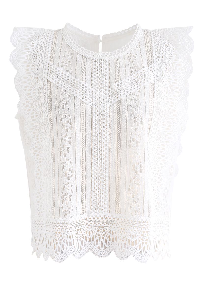 Haut sans manches en dentelle au crochet en blanc