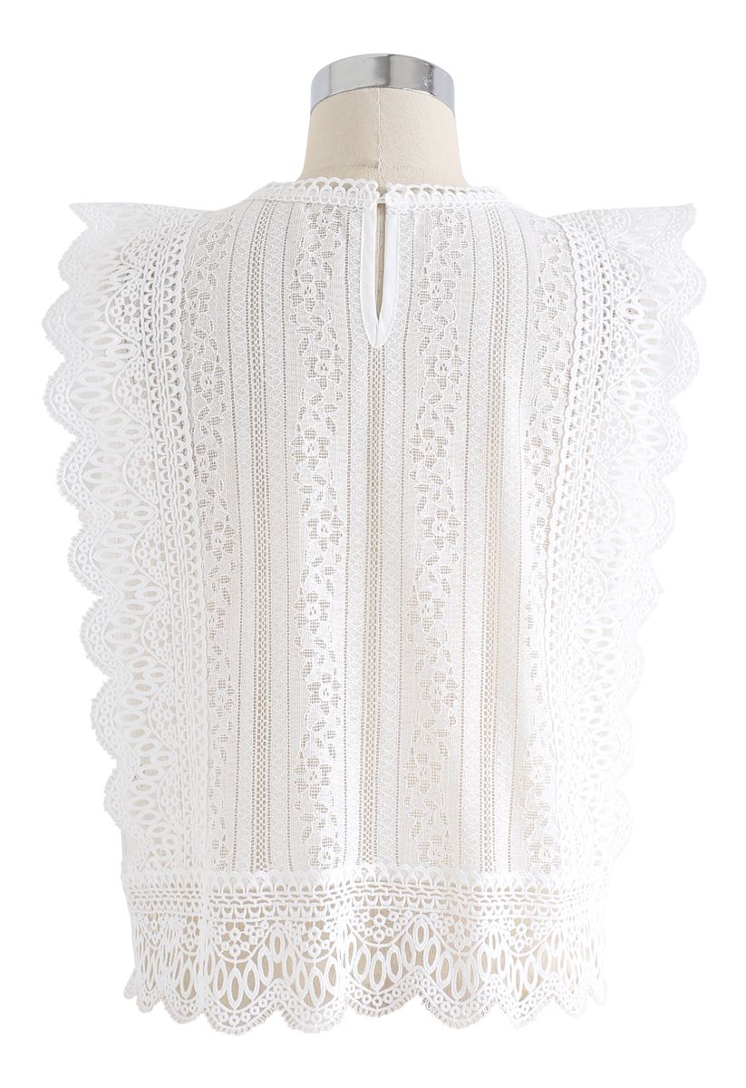 Haut sans manches en dentelle au crochet en blanc