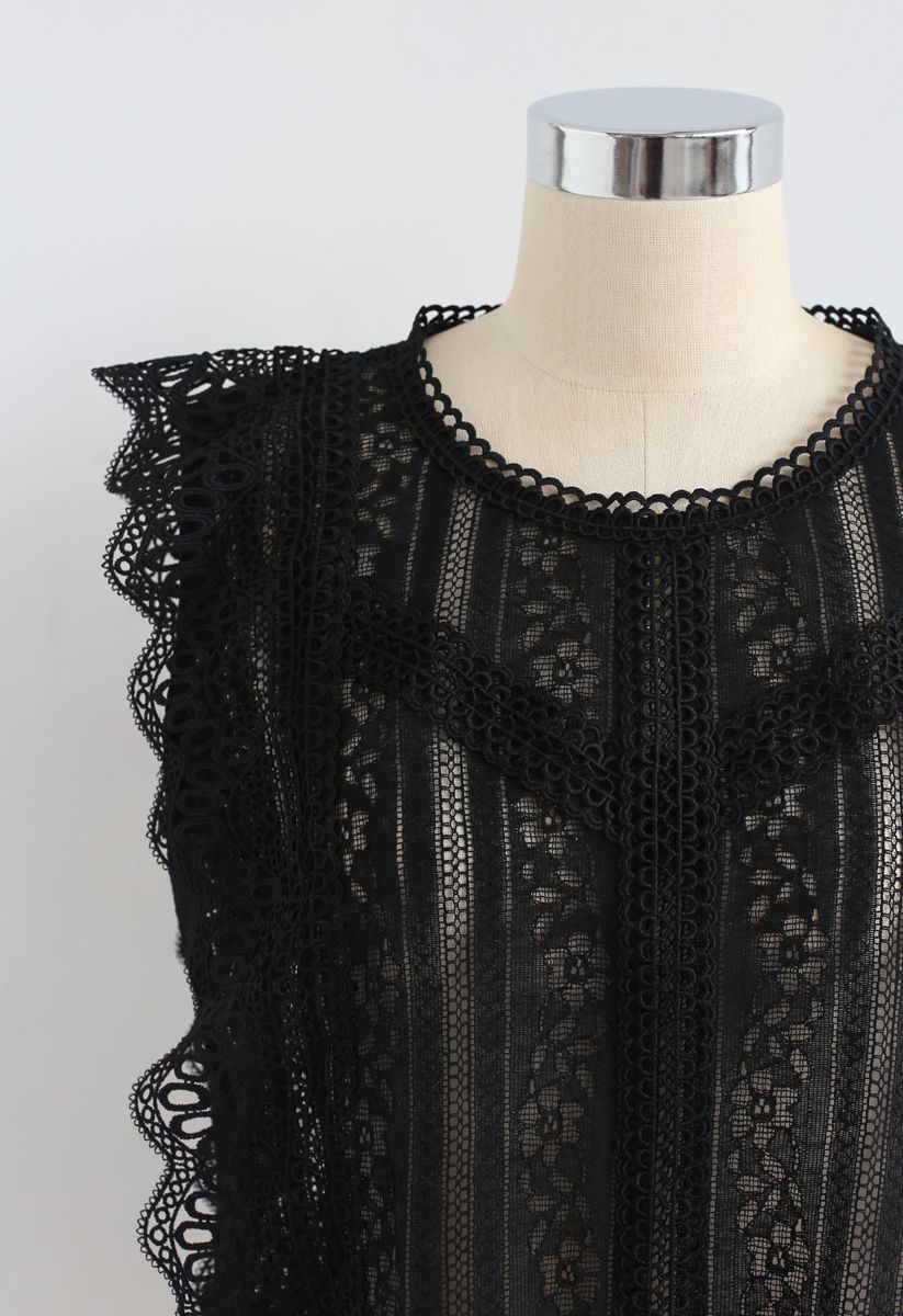 Haut sans manches en dentelle au crochet en noir