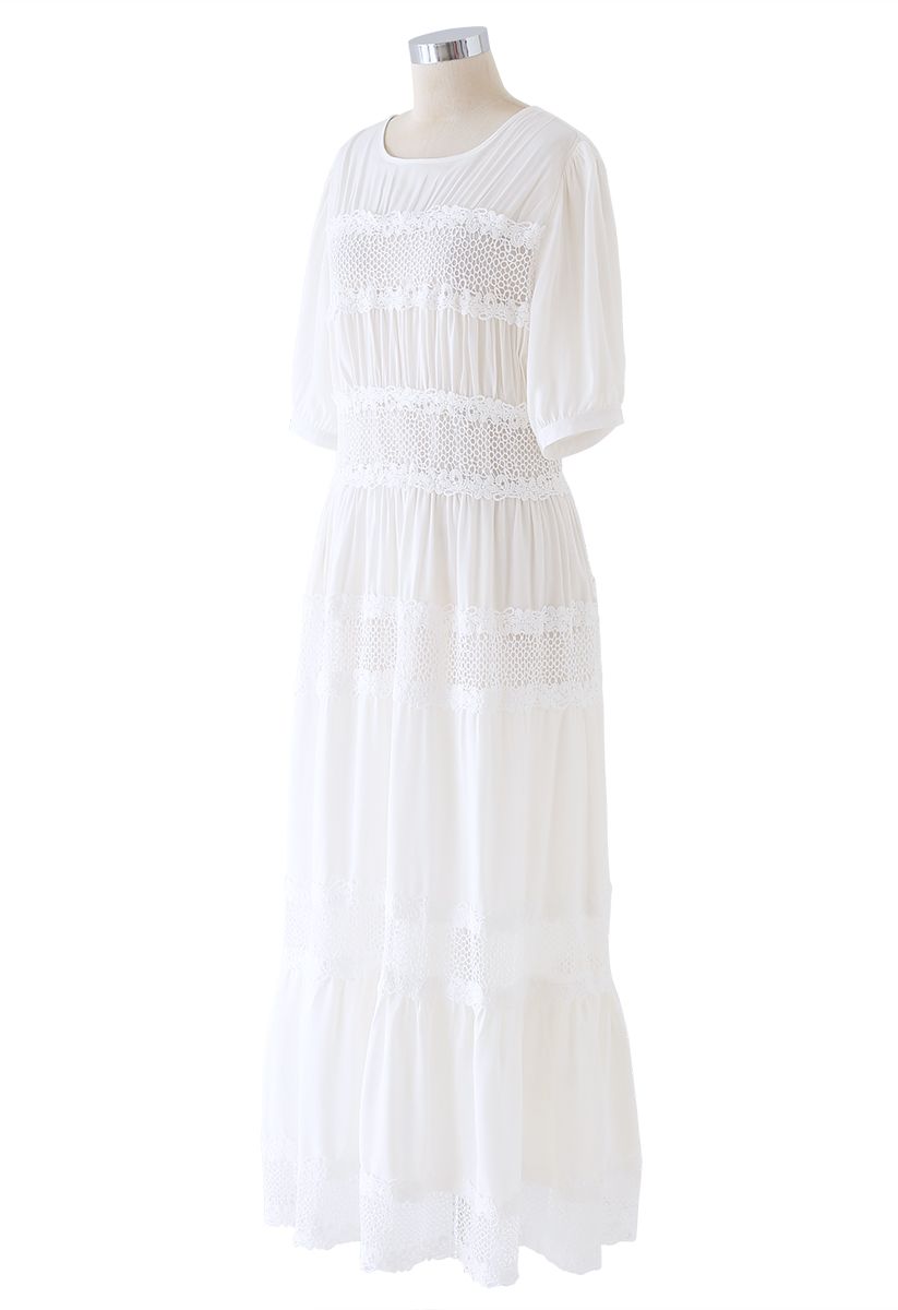 Robe Maxi Blanche Insérée en Dentelle