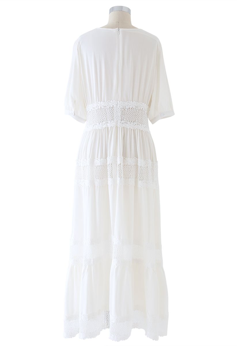 Robe Maxi Blanche Insérée en Dentelle