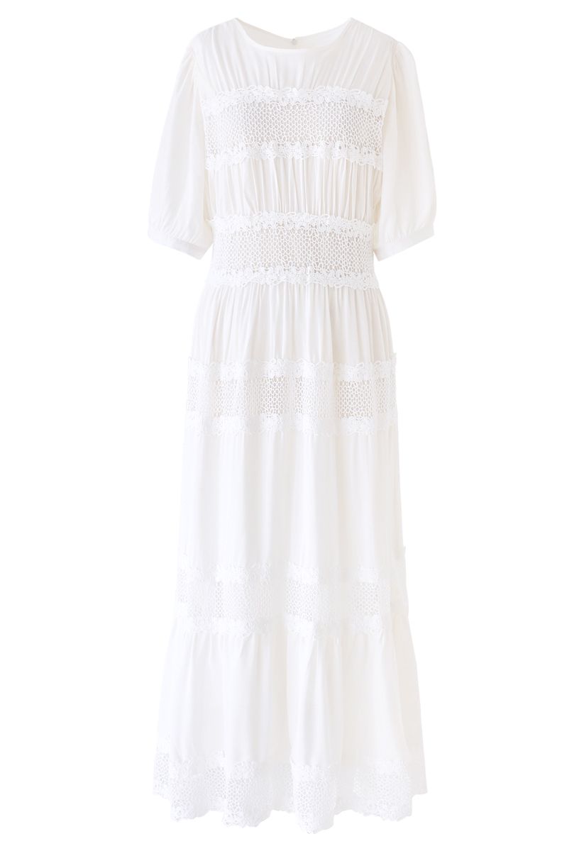 Robe Maxi Blanche Insérée en Dentelle