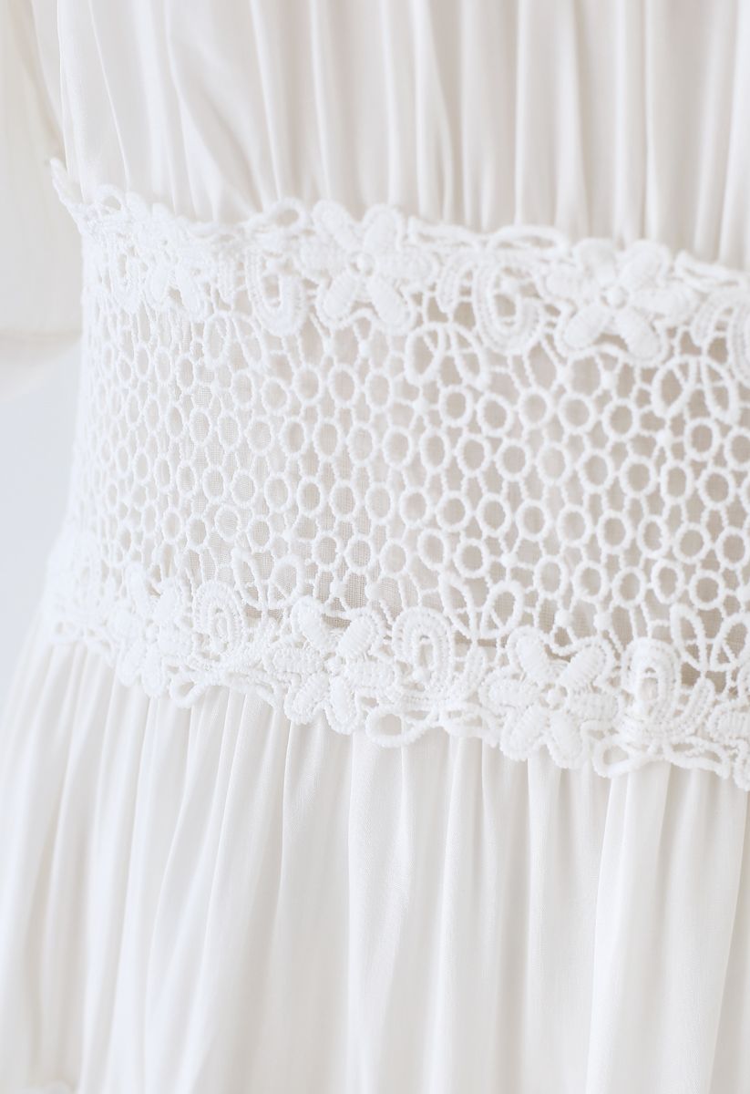 Robe Maxi Blanche Insérée en Dentelle