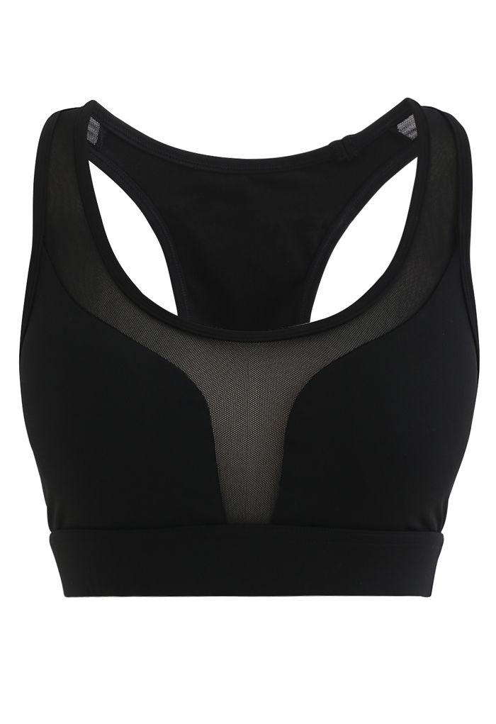 Soutien-gorge de sport à faible impact avec poche arrière en forme de I en noir