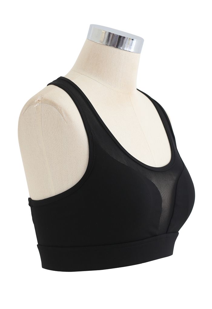 Soutien-gorge de sport à faible impact avec poche arrière en forme de I en noir