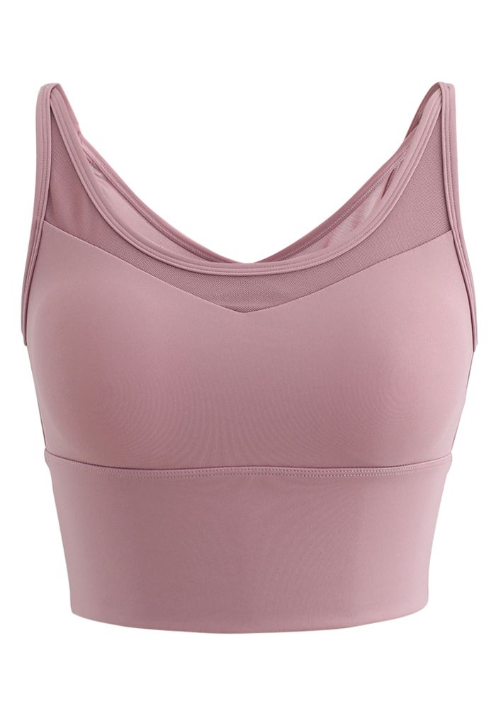 Soutien-Gorge de Sport Mesh Spliced Crisscross Medium Impact en Berry