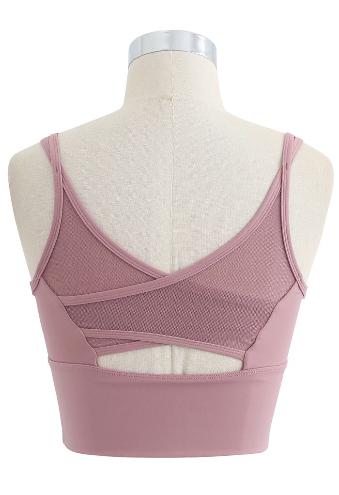 Soutien-Gorge de Sport Mesh Spliced Crisscross Medium Impact en Berry