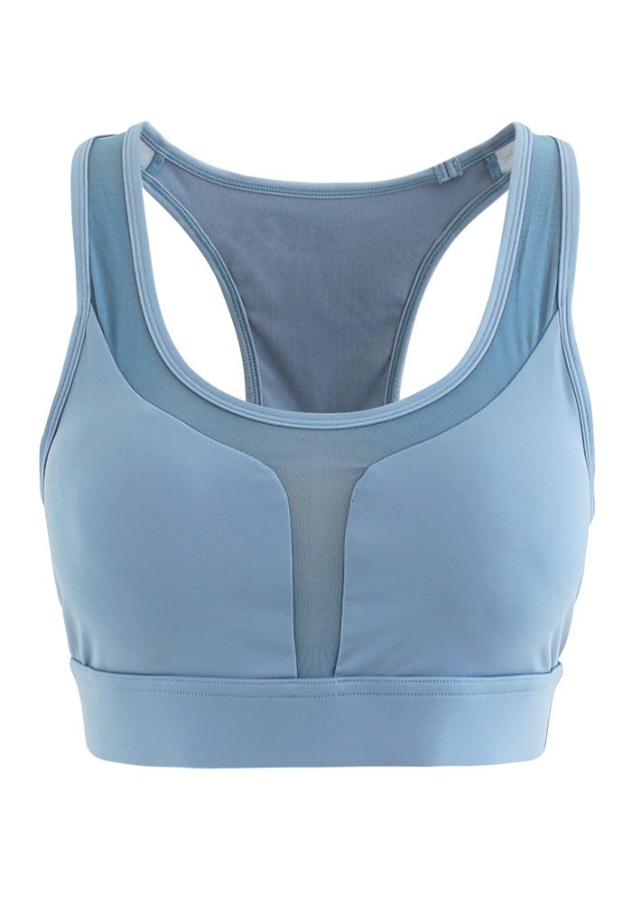 Soutien-gorge de sport à faible impact avec poche arrière en forme de I en bleu