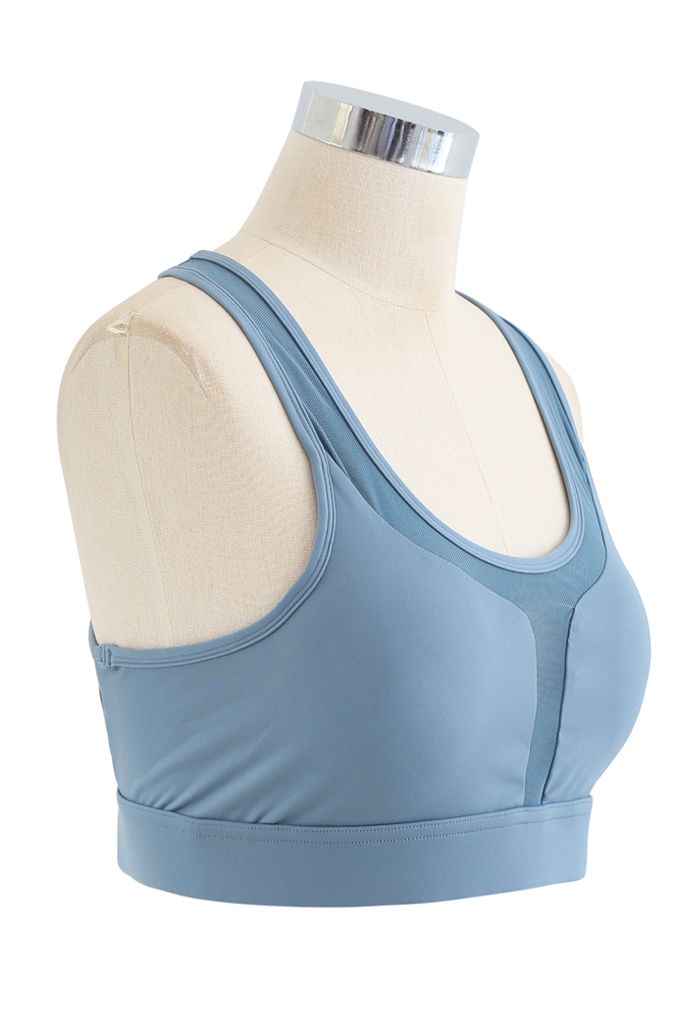 Soutien-gorge de sport à faible impact avec poche arrière en forme de I en bleu