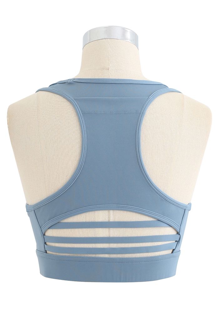 Soutien-gorge de sport à faible impact avec poche arrière en forme de I en bleu