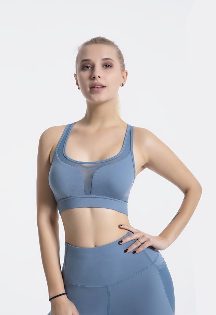 Soutien-gorge de sport à faible impact avec poche arrière en forme de I en bleu