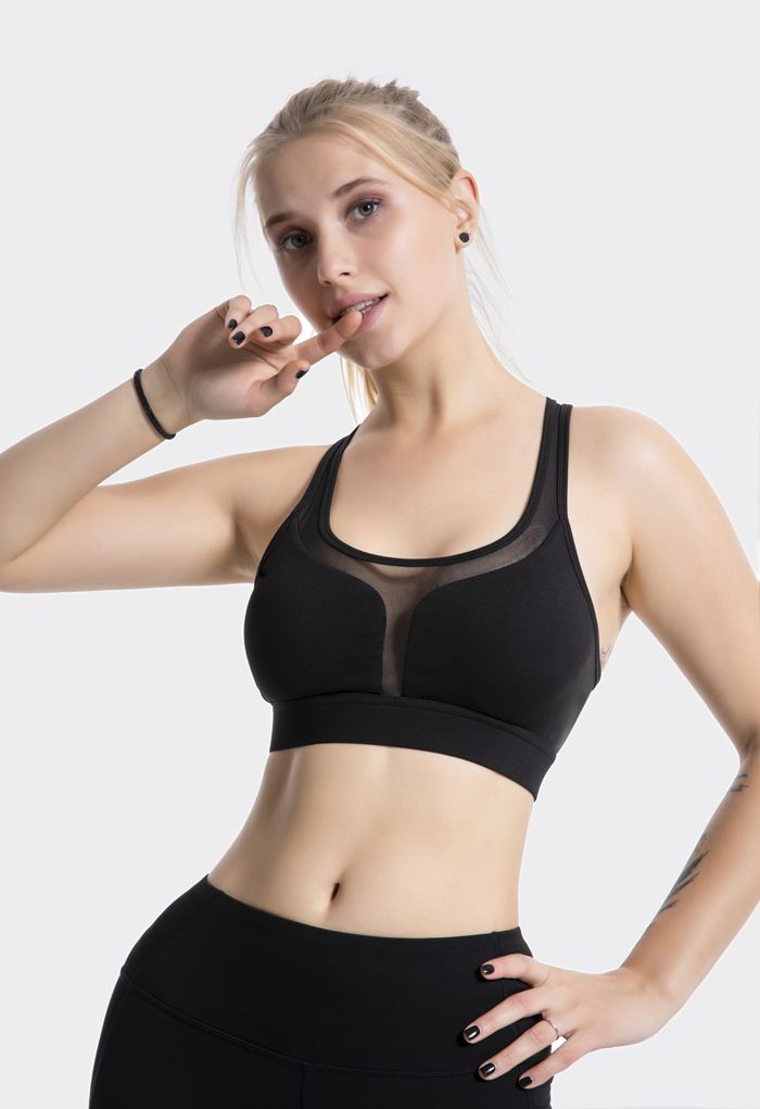 Soutien-gorge de sport à faible impact avec poche arrière en forme de I en noir