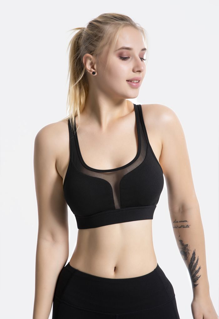 Soutien-gorge de sport à faible impact avec poche arrière en forme de I en noir