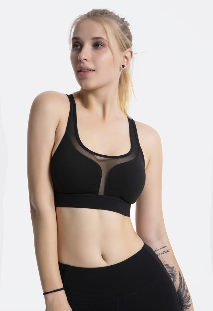 Soutien-gorge de sport à faible impact avec poche arrière en forme de I en noir