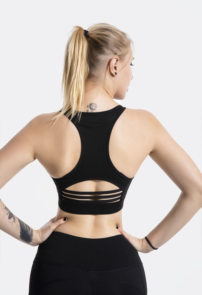 Soutien-gorge de sport à faible impact avec poche arrière en forme de I en noir