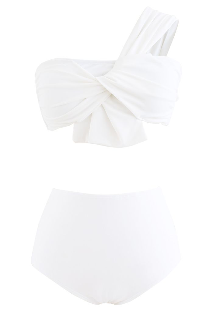 Ensemble de bikini à une épaule Sweet Knot en blanc