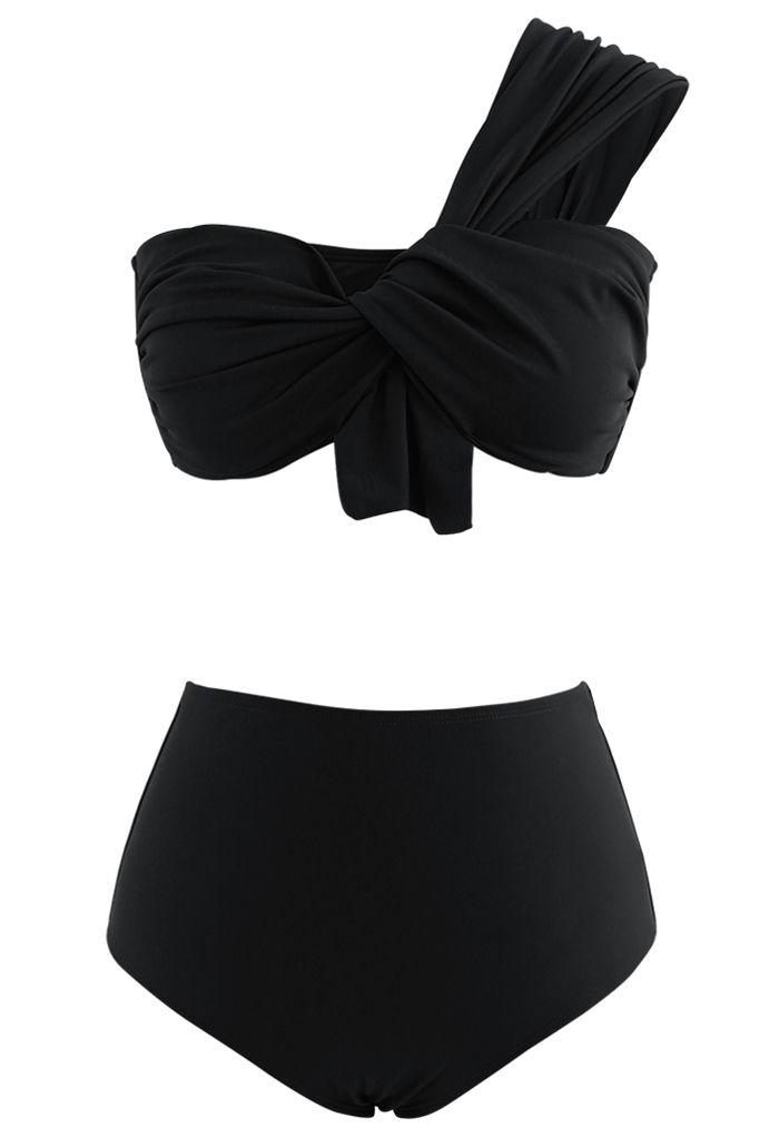 Ensemble de bikini à une épaule Sweet Knot en noir