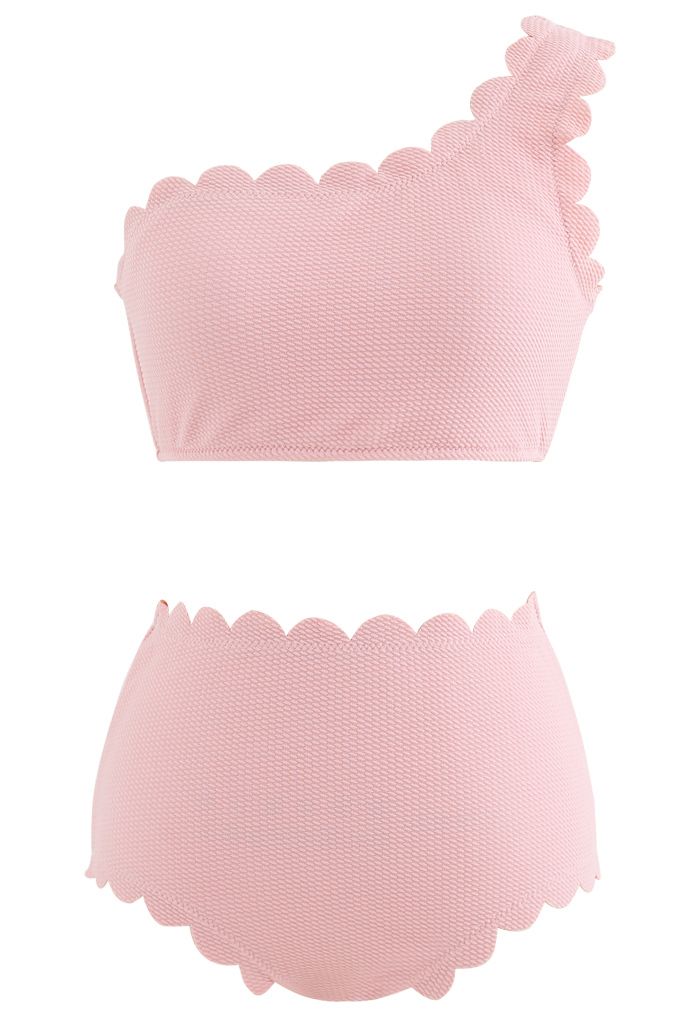 Ensemble de bikini festonné à une épaule en rose