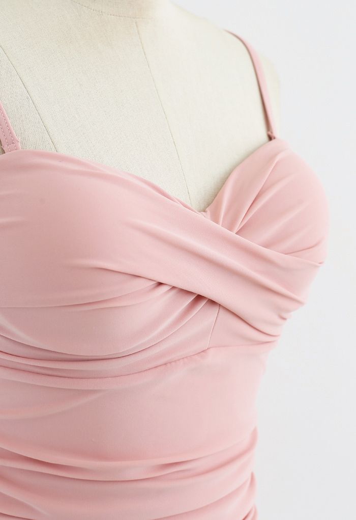 Maillot de bain une pièce à motif froncé en rose