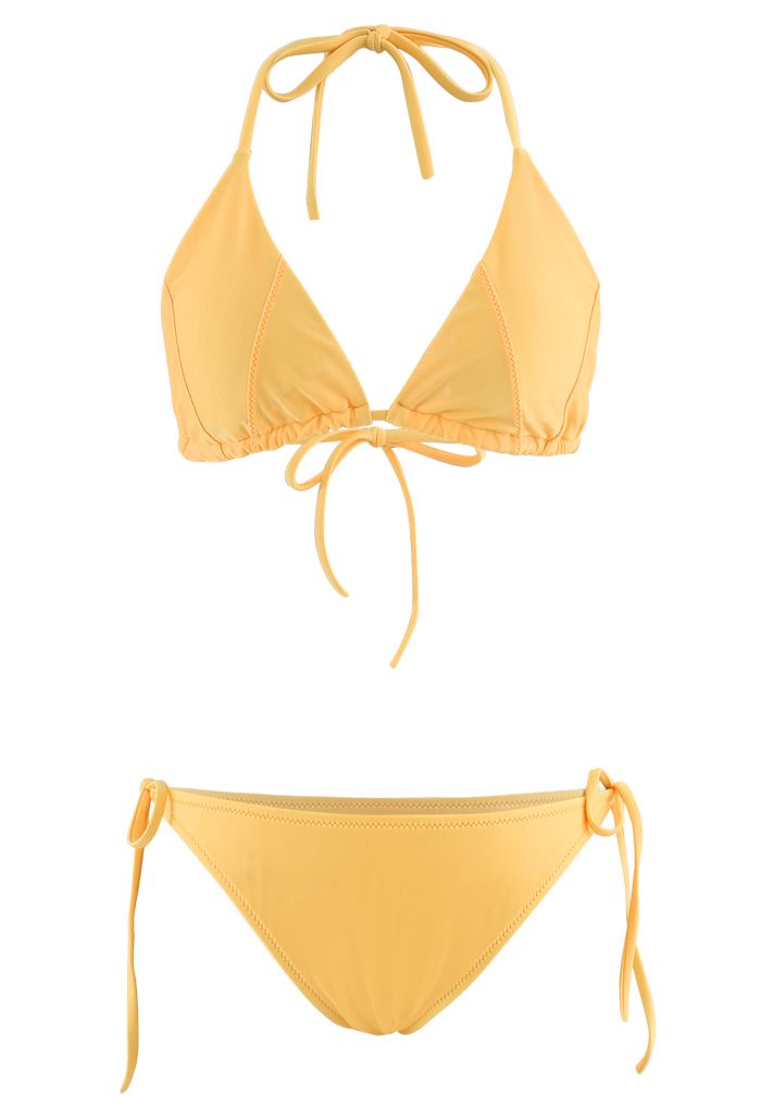 Ensemble de bikini à licou auto-noué en jaune