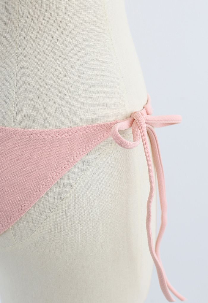 Ensemble de bikini taille basse à une épaule noué sur le côté en rose