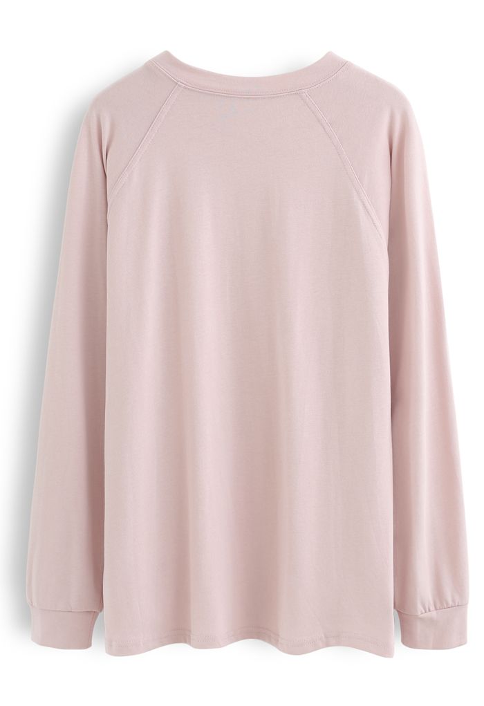 Sweat-shirt ample à manches longues en rose