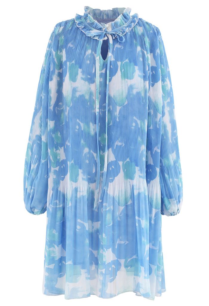 Robe Dolly Tie-Dye Plissée à Manches Bouffantes