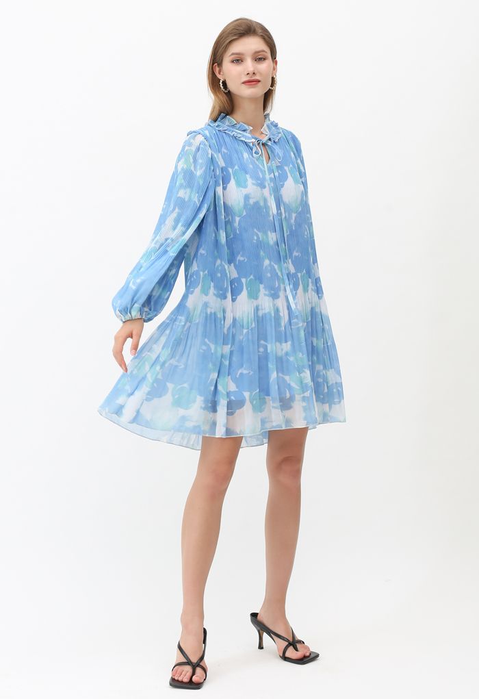 Robe Dolly Tie-Dye Plissée à Manches Bouffantes