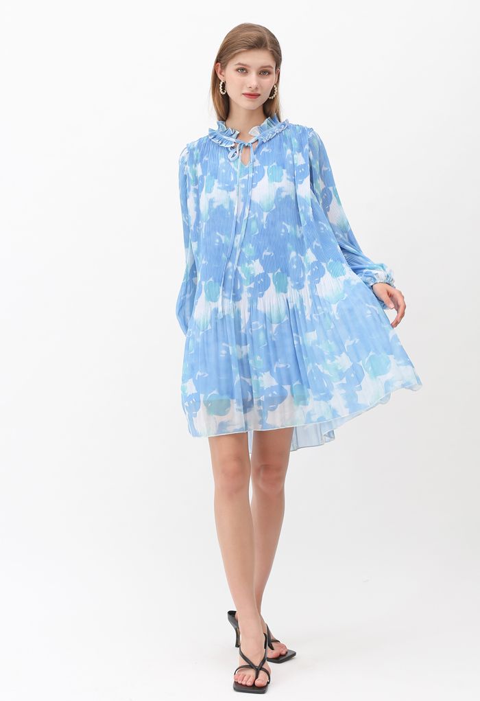 Robe Dolly Tie-Dye Plissée à Manches Bouffantes