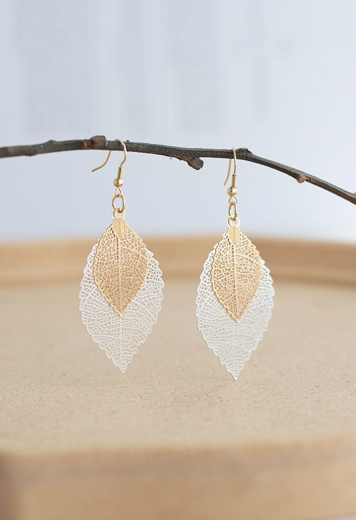 Boucles d'Oreilles Double Feuille Boho en Argent