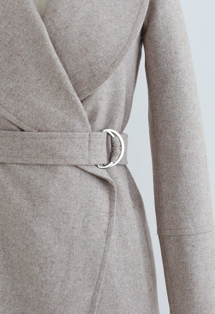 Manteau Rabato Enveloppe Ceinture en Laine Mélangée en Tan Clair