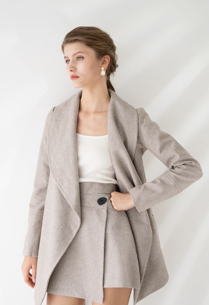 Manteau Rabato Enveloppe Ceinture en Laine Mélangée en Tan Clair