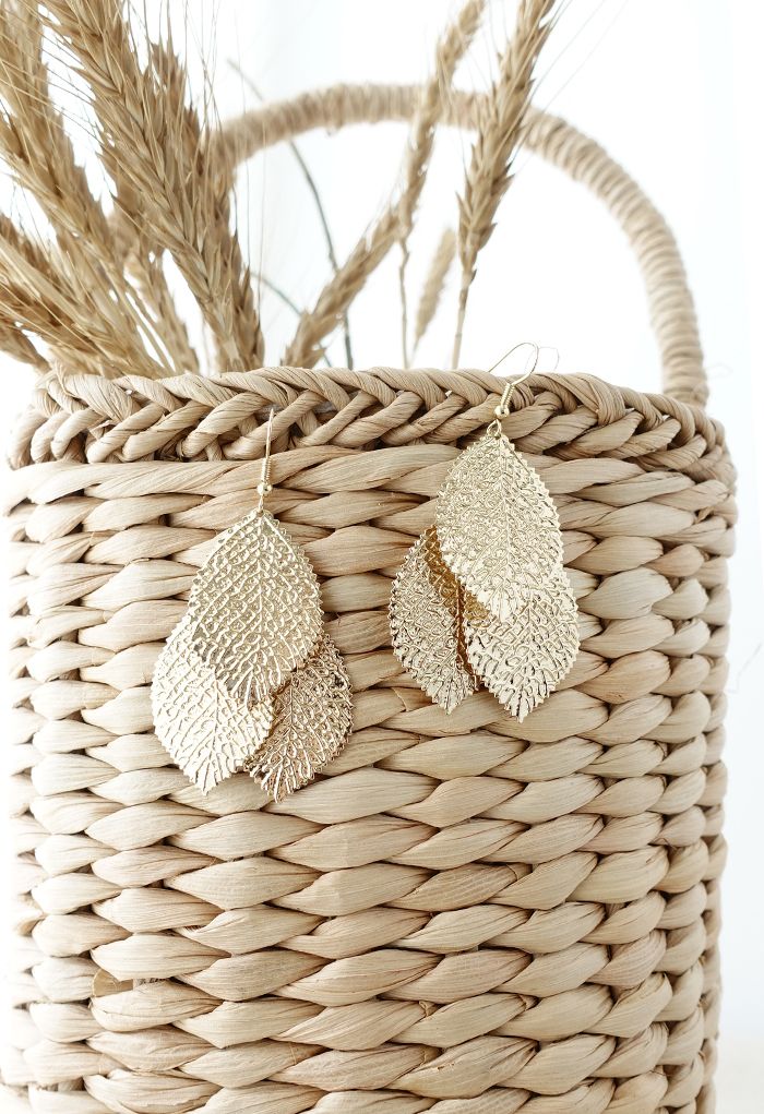 Boucles d'Oreilles Triple Feuilles Dorées