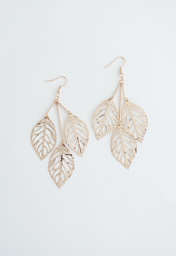 Boucles d'Oreilles Pendantes Feuille d'Or