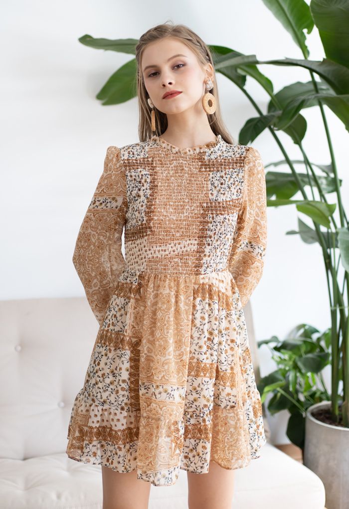 Robe en mousseline froncée Paisley Floret