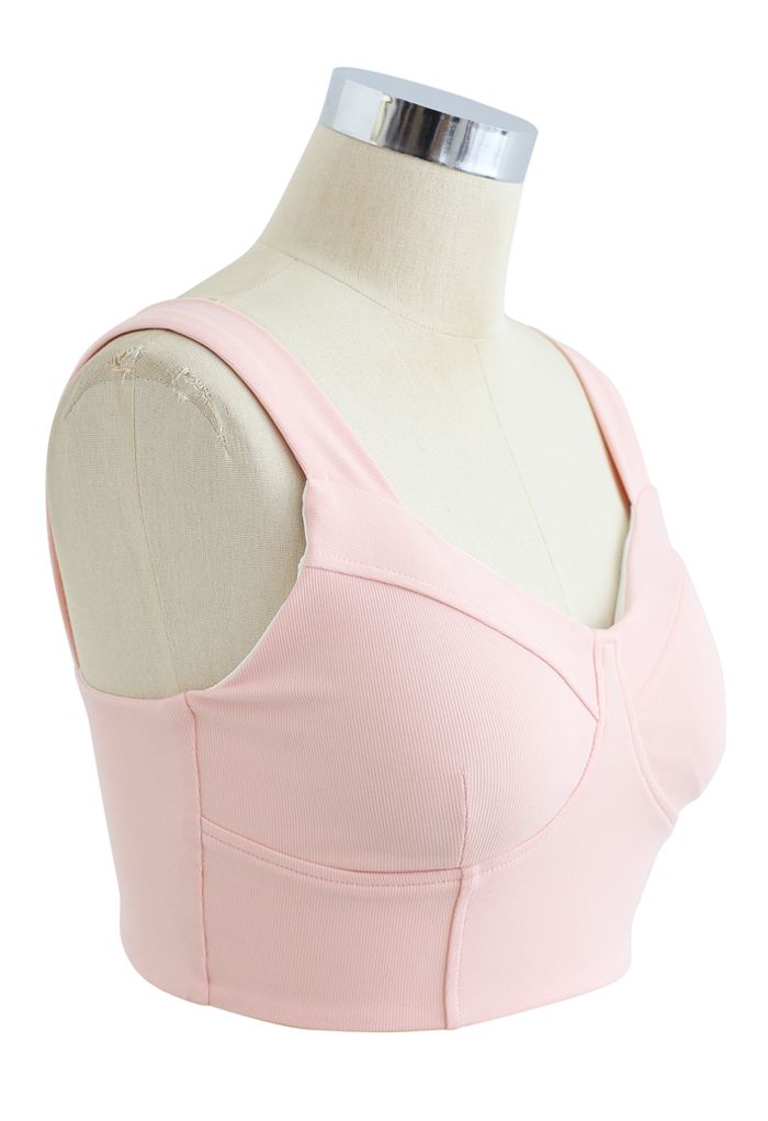 Soutien-gorge de sport camisole à faible impact avec coutures en rose nude