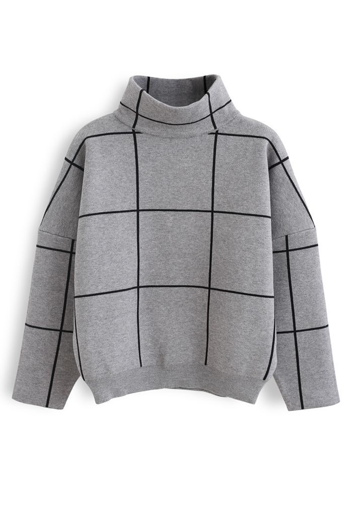 Pull à col roulé Grid en gris