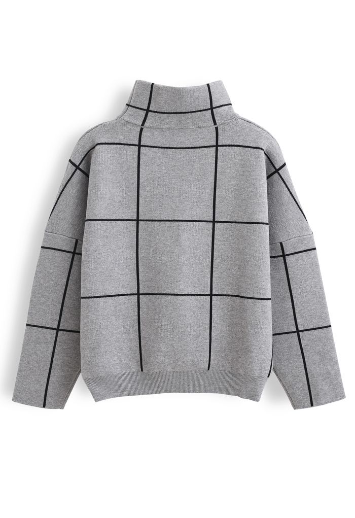 Pull à col roulé Grid en gris