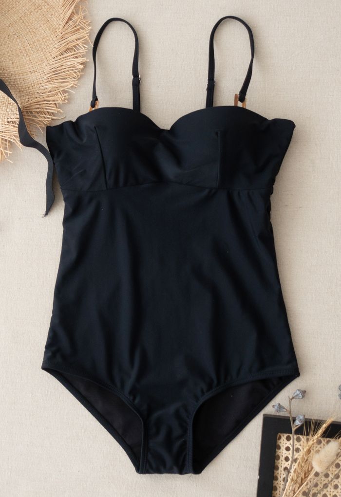 Maillot de bain une pièce bustier dos ouvert en noir