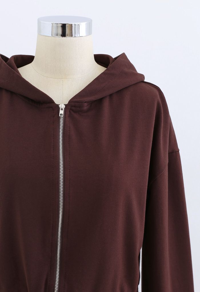 Ensemble sweat à capuche zippé et jogging à cordon de serrage en marron