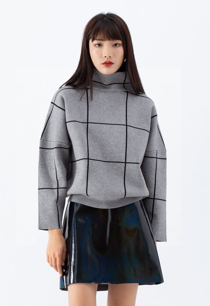 Pull à col roulé Grid en gris