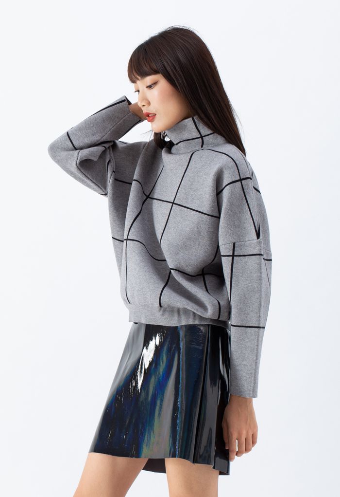 Pull à col roulé Grid en gris